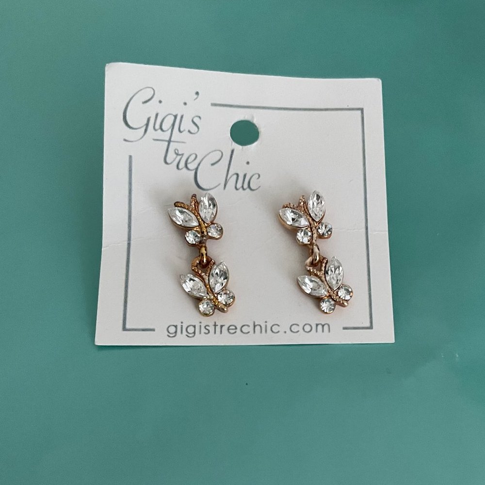 Women's Fashon Gold and Clear Crystal Butterfly Earrings